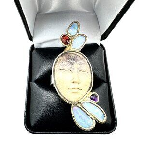 Sterling Silver Opal Gemstone Goddess Statement Ring Size 9
